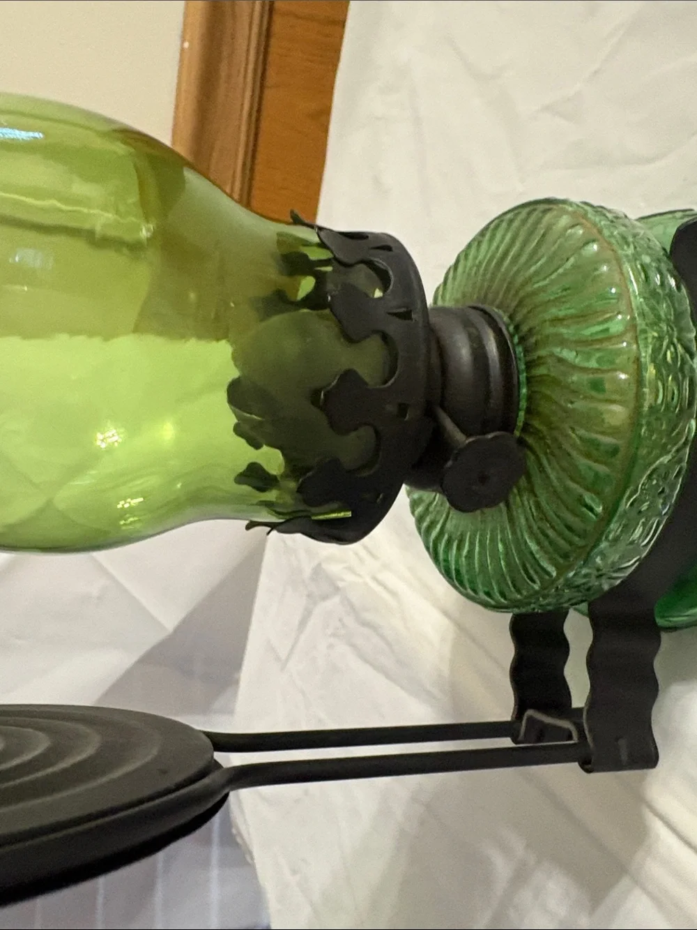 Green Glass Oil Lamp Home Accent - Unbranded 9”